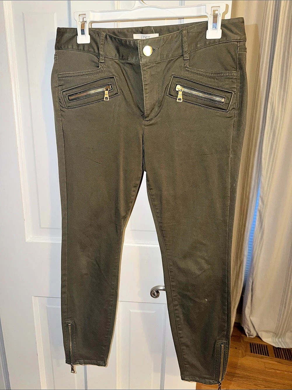 LOFT Marisa Zipped Ankle Pants Zipped Ankle Skinny Pants in Green Size 6P
